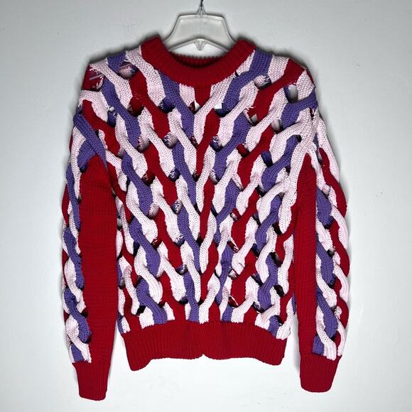 NEW Aknvas Hayley Open Work Braided Weave Woven Chunky Sweater Sz S - Picture 4 of 10